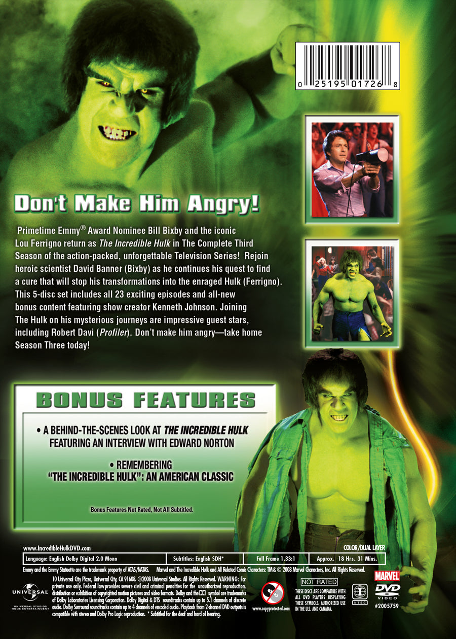 The Incredible Hulk: Season Three [DVD]