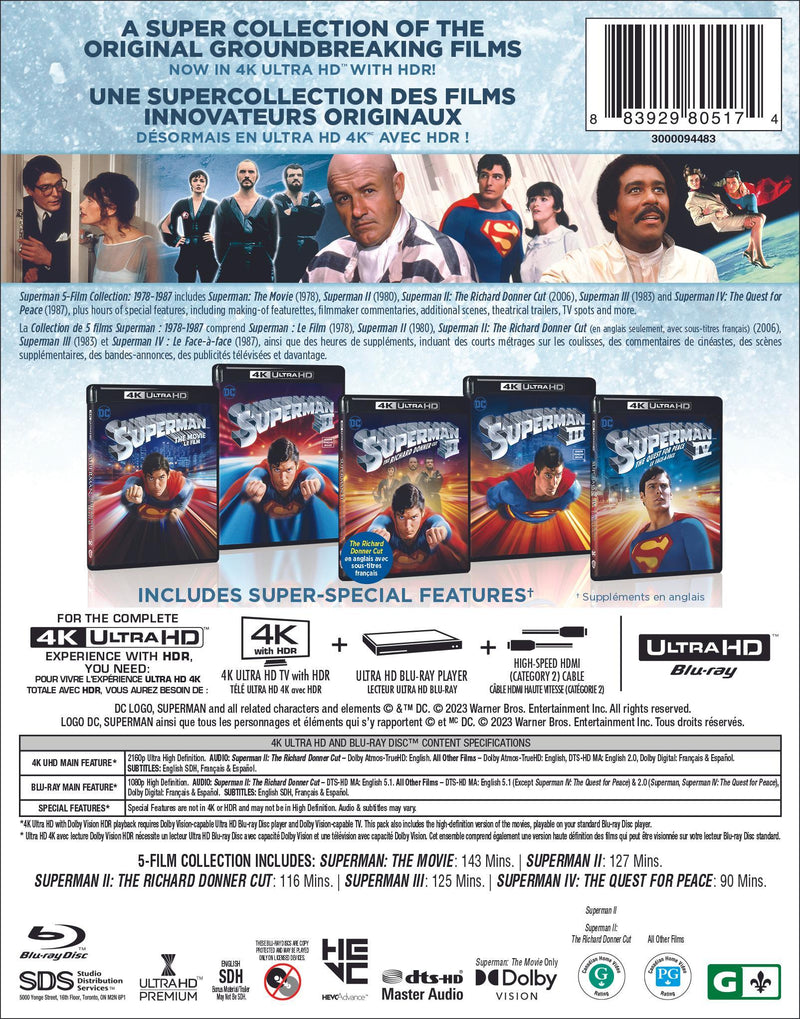 Superman 5- Film Col: I, II, II Donner Cut, III, IV [UHD]