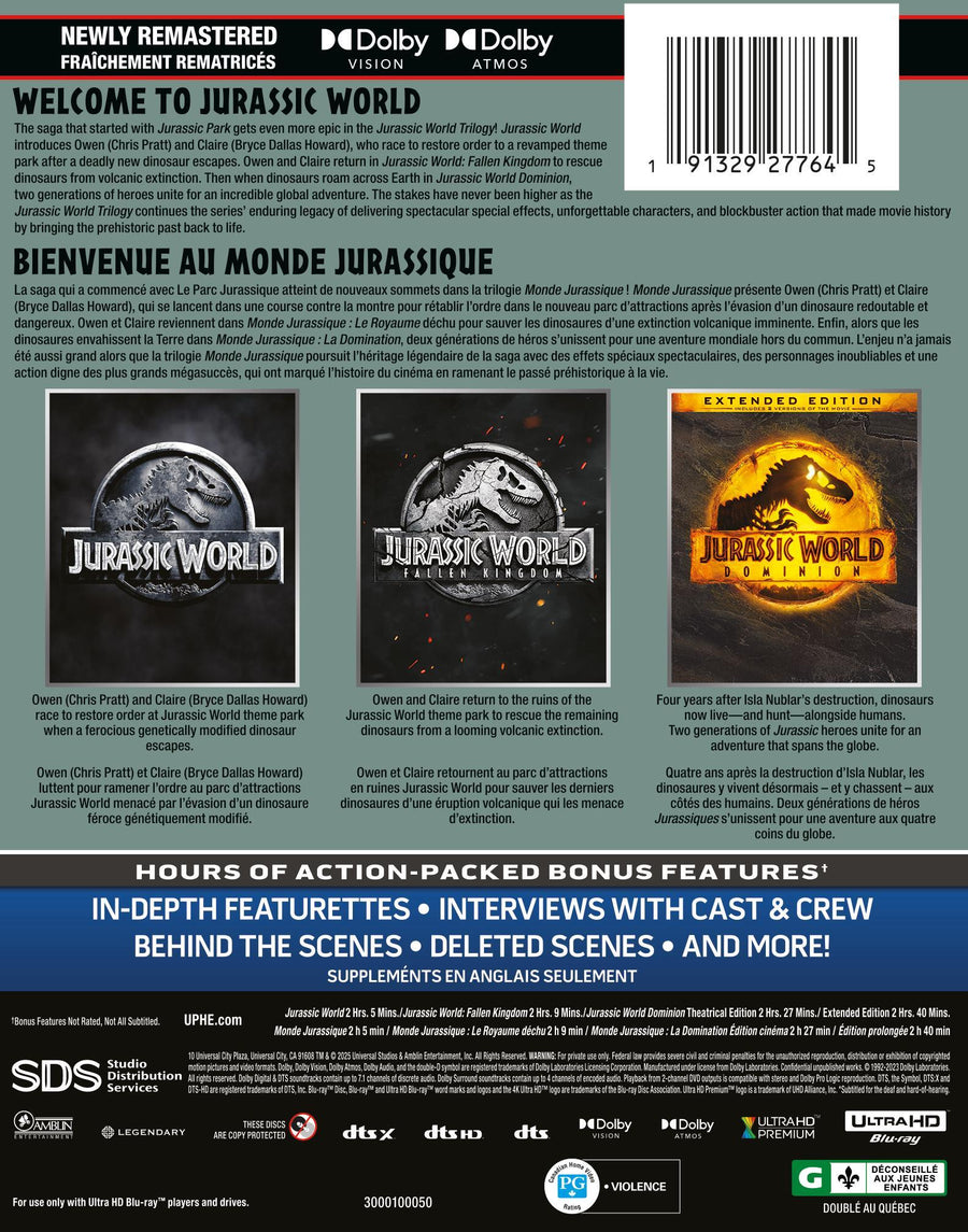Jurassic World Trilogy (Jurassic World / Jurassic World: Fallen Kingdom / Jurassic World Dominion) (Limited Edition Steelbook) [UHD]