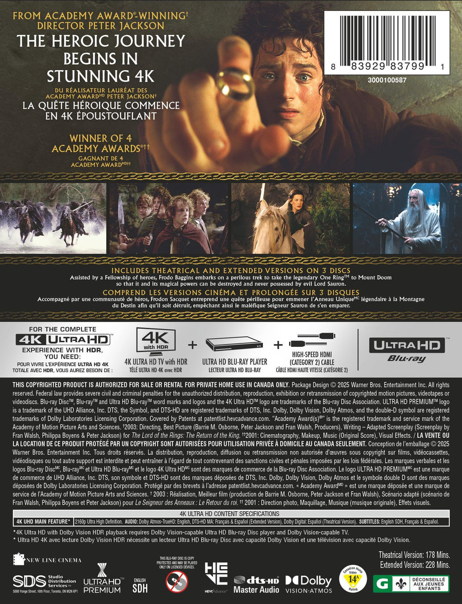 Lord of the Rings, The: The Fellowship of Ring (Extended & Theatrical) (Limited Edition Steelbook) [UHD]