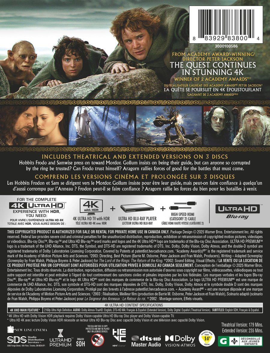 Lord of the Rings, The: The Two Towers (Extended & Theatrical) (Limited Edition Steelbook) [UHD]