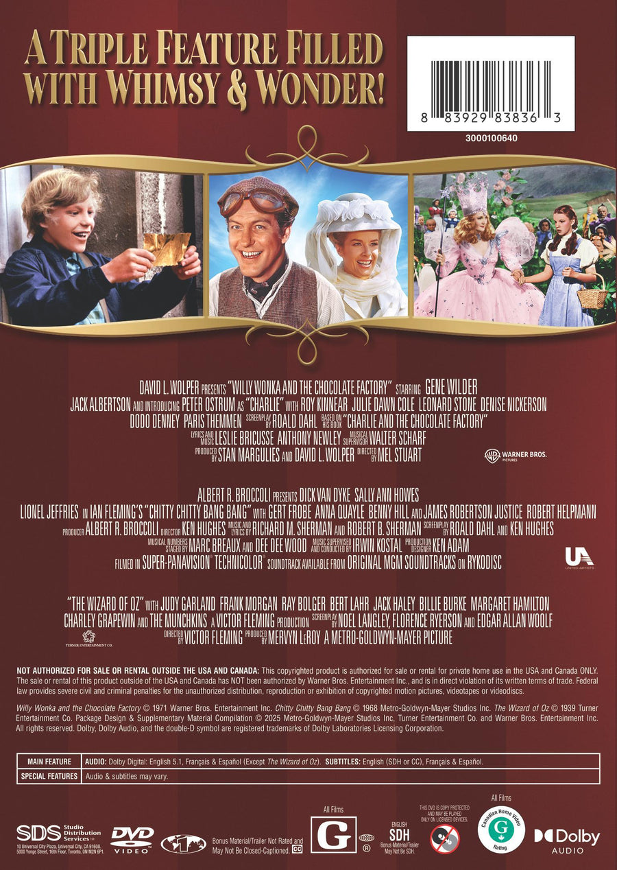 Chitty Chitty Bang Bang / Willy Wonka & The Chocolate Factory / Wizard of OZ Triple Feature [DVD]