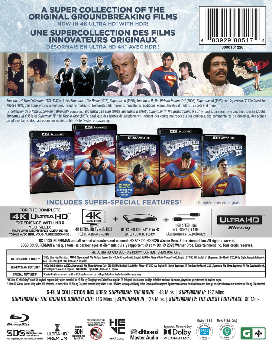 Superman 5- Film Col: I, II, II Donner Cut, III, IV [UHD]
