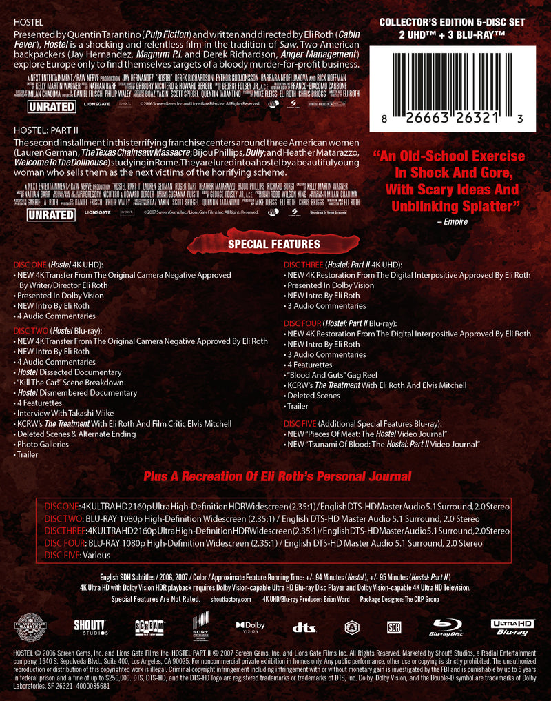 Hostel: Parts I & II - Steelbook (20th Anniversary Edition) [UHD]