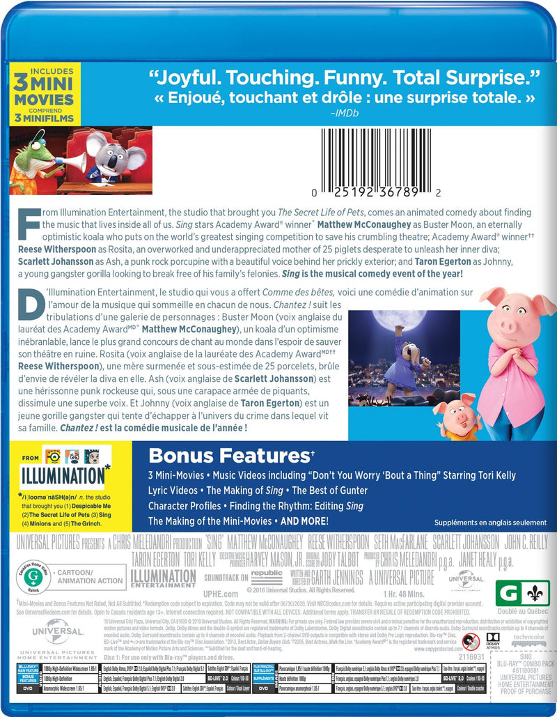Sing (Blu-ray + DVD) [Blu-Ray]